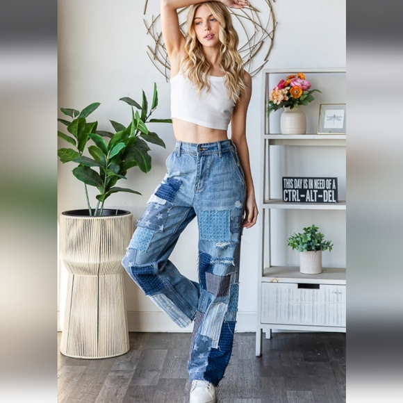 Oli & Hali WASHED PATCHWORK DETAIL DENIM JEANS FINAL PRICE! - Picture 2 of 5